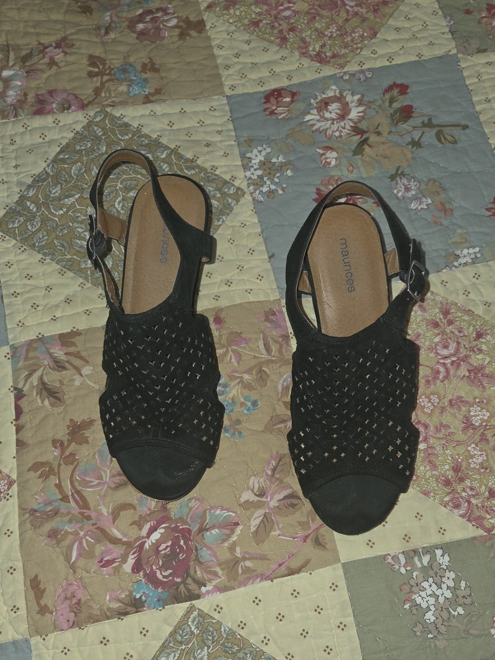 Maurices Black Woven Peep-Toe Slingback Wedge